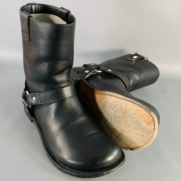 LOEWE Size 9 Black Leather Pull On Round Toe Harness Biker Boots
